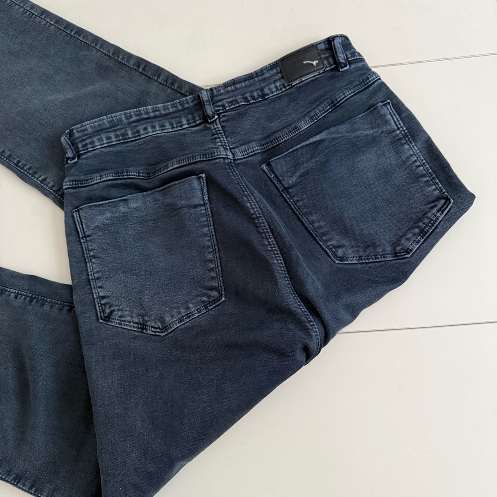 Imelda Jeans High-Waisted Straight Leg Denim Faded Dark Wash Moto Chic Grunge - Picture 7 of 7